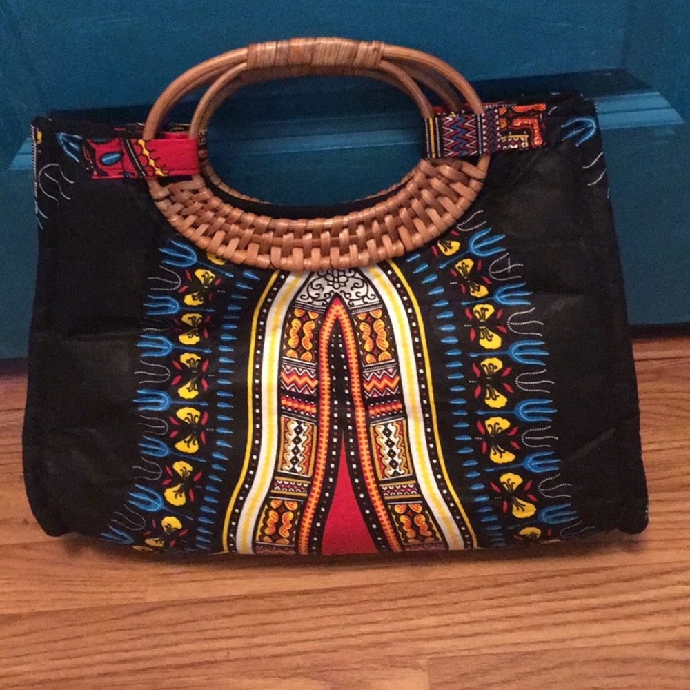 Black Kente cloth print handbag